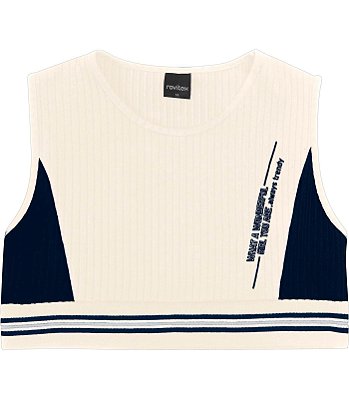 Blusa Cropped Juvenil Feminina sem Manga Offwhite e Marinho Rovitex Teen