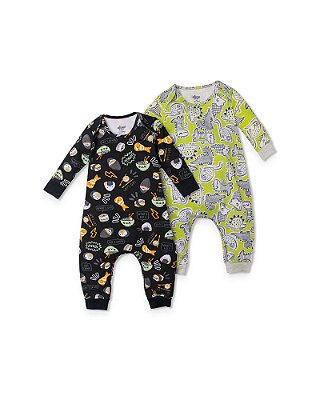 Kit com 2 Macacões Longos para Bebê Menino Gola Americana Dinossauro e Sushi Elian