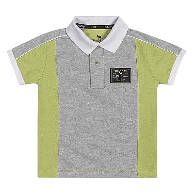Polo Infantil Masculina em Piquet Cinza e Verde Charpey