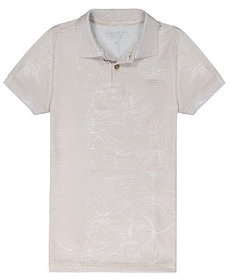 Polo Infanto Juvenil Casual Bege e Branco Floral Ogochi