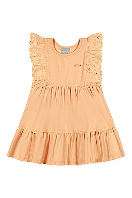 Vestido Infantil sem Manga com Babado Bordado em Tecido Coloritta