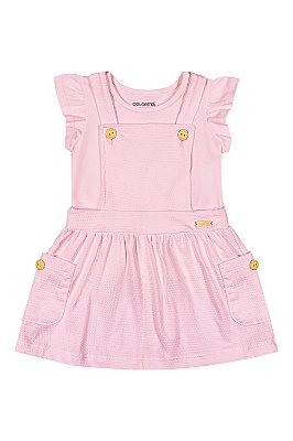 Vestido Infantil Rosa Bebê com Blusa de Babado Coloritta