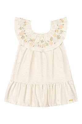 Vestido Infantil Bege em Linho com Moletinho Coloritta