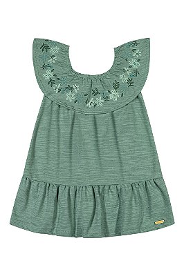 Vestido Infantil Verde em Linho com Moletinho Coloritta