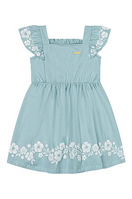 Vestido Infantil Floral Evasê Azul com Estampa Floral Coloritta