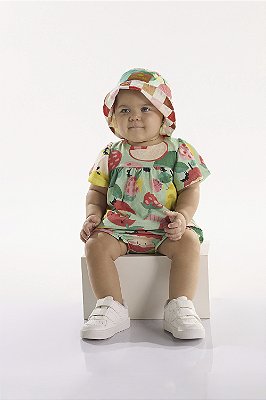 Conjunto para Bebe Menina com Blusa e Calcinha Estampa Frutinhas Três e Já