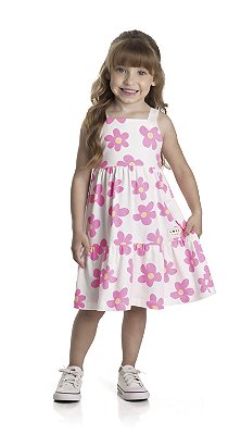 Vestido Infantil sem Manga com Estampa de Flores Rosa Neon TMX