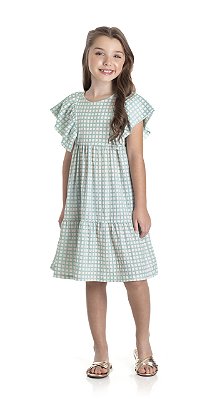 Vestido Infantil Estampa Xadrez Verde Claro TMX