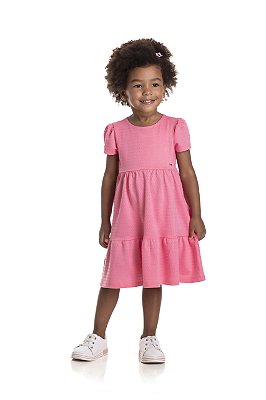 Vestido Infantil Malha Poá Rosa TMX