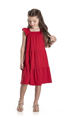 Vestido Infantil Vermelho em Meia Malha Poá TMX