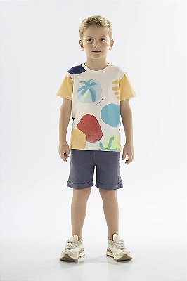 Camiseta Manga Curta Infantil Masculina com Estampa Abstrata Colorida Up Baby