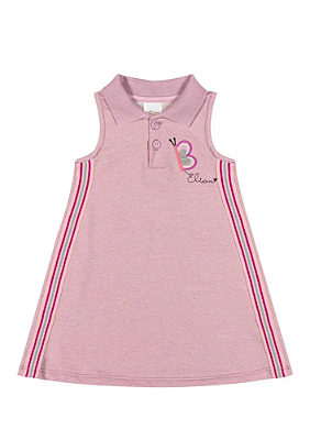 Vestido Infantil sem Manga Gola Polo Lavanda com Bordado Elian