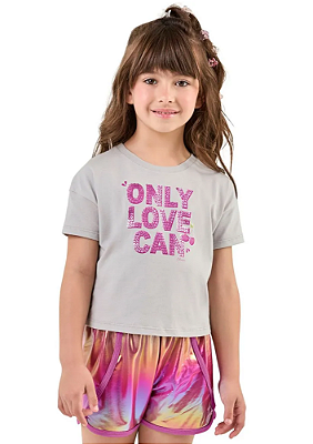 Conjunto Infantil Feminino com Camiseta e Short Furta Cor Holografico Pink Elian