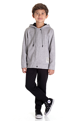 Conjunto de Moletom Infantil Masculino com Jaqueta Cinza e Calça Jogger Preta TMX Kids & Teens