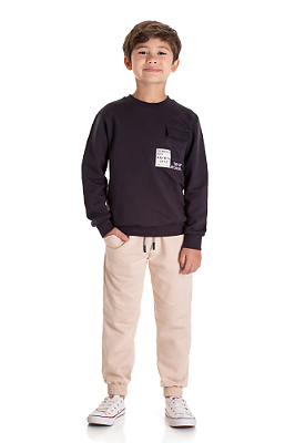 Conjunto de Frio Infantil Masculino com Casaco Cinza Escuro e Calça Jogger Bege em MoletomTMX Kids & Teens