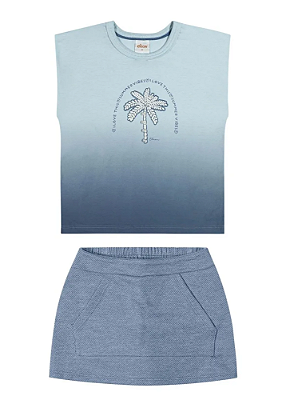 Conjunto Infantil Feminino com Blusa sem Manga e Short Saia Azul Elian