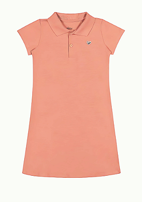 Vestido Infantil Gola Polo em Meia Malha Salmão Elian