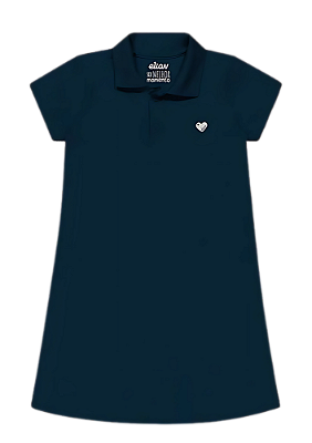 Vestido Infantil Gola Polo em Meia Malha Azul Marinho Elian