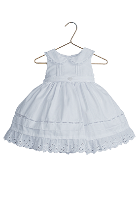 Vestido Branco para Bebê sem Manga com Bordado Inglês Two Angels