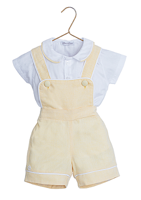 Conjunto para Bebê Menino com Jardineira Amarela em Oxford e Camisa Branca em Trocoline Two Angels