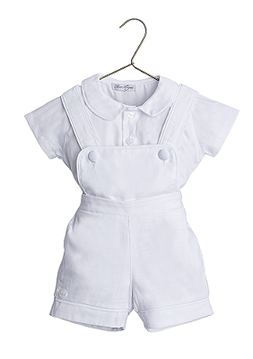 Conjunto Jardineira Branca para Bebê com Camisa em Tricoline Two Angels