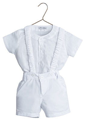 Conjunto para Bebê Menino com Bermuda de Suspensório e Camisa em Tricoline com Botões tipo Bata Two Angels