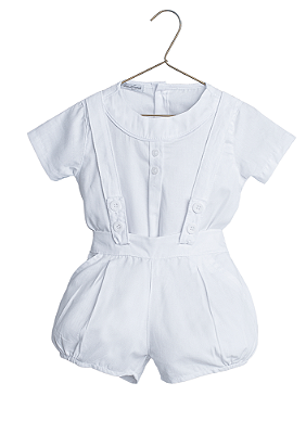Conjunto Bermuda com Suspensório para Bebê com Camisa de Tricoline tipo Bata Two Angels