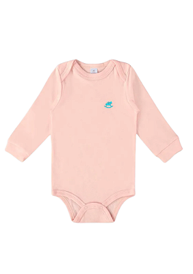 Body Manga Longa para Bebê Menina em Suedine Rosa Up Baby