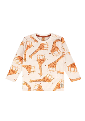 Camiseta Manga Longa Infantil Masculina em Meia Malha Girafas Up Baby