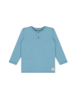 Camiseta Infantil Manga Longa em Malha Linho Flamê Azul Up Baby