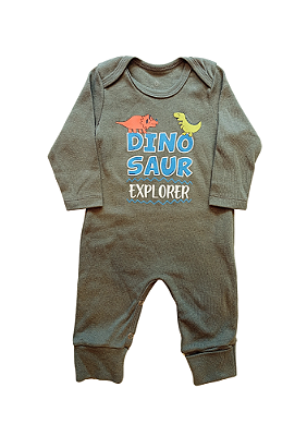 Macacão Longo Cinza para Bebê Menino Estampa Dinossauro Gola Americana Zupa Zuka