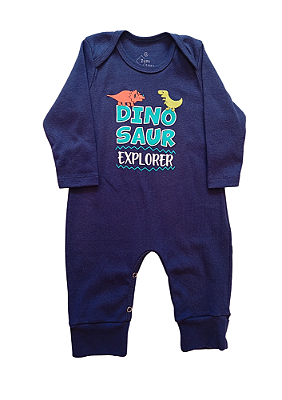 Macacão Longo Azul Marinho para Bebê Menino Estampa Dinossauro Gola Americana Zupa Zuka