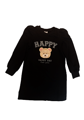 Vestido Infantil Manga Longa em Moletinho Preto TMX
