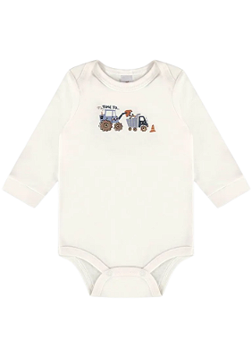 Body Manga Longa Para Bebê Masculino Estampa Trator Offwhite Up Baby