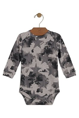 Body Manga Longa Cinza e Preto com Estrelas Up Baby