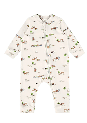 Macacão Manga Longa com Zíper para Bebê Menino Estampa Fazendinha Up Baby