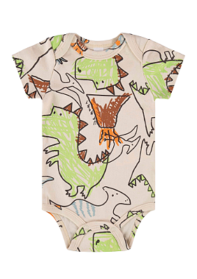 Body em Suedine Manga Curta Estampa Dinossauros Bege Up Baby