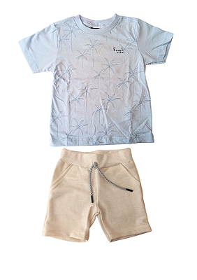 Conjunto Infantil com Camiseta Azul e Bermuda em Moletinho Tipo Linho TMX