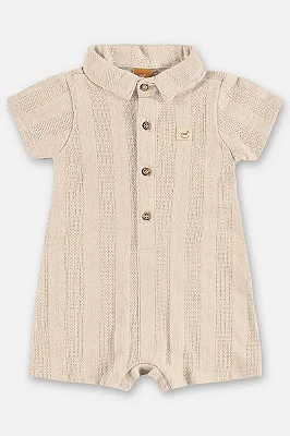 Macaquinho Social para Bebê Menino em Malha Tricot Offhite com Botões Up Baby