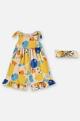 Macacão Curto para Bebê Menina com Faixa em Malha Flamê com Estampa Abstrata Colorida Up Baby