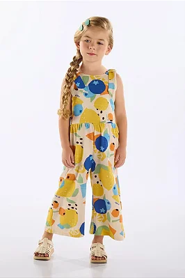 Macacão Infantil Feminino em Malha Flamê com Estampa Abstrata Colorida Up Baby