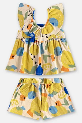Conjunto Infantil Feminino com Blusa e Short Estampado com Frutinhas em Meia Malha Flame Up Baby