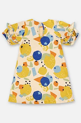 Vestido Infantil Feminino em Malha Flame Estampado com Frutinhas Up Baby