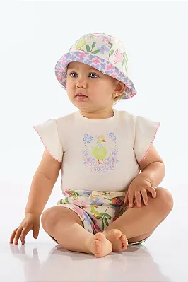 Conjunto para Bebê Feminino em Suedine com Body e Short Estampados com Patinhos Up Baby