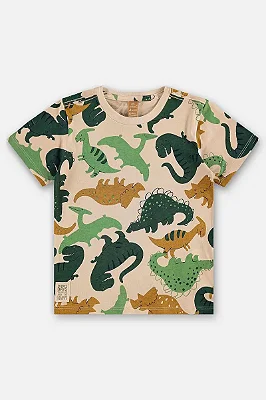 Camiseta Infantil Masculina em Meia Malha Estampada com Dinossauros Up Baby