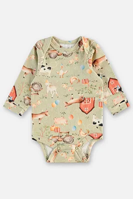 Body para Bebê Unissex Manga Longa em Algodão Estampado com Bichinhos da Fazenda Up Baby