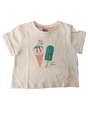 Camiseta Infantil Feminina em Meia Malha Botonê Branca Estampa Sorvetes TMX