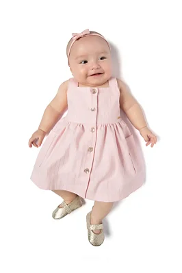 Vestido para Bebê Rosa com Listras em Lurex Prata TMX