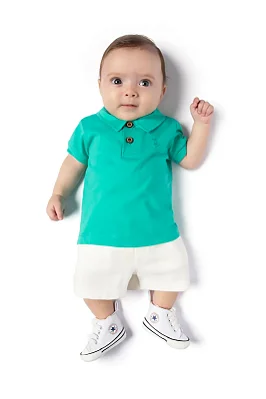 Conjunto Polo para Bebê Menino com Bermuda Offwhite TMX