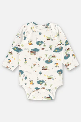 Body Manga Longa para Bebê Masculino em Suedine Estampado com Bichinhos na Lagoa Up Baby